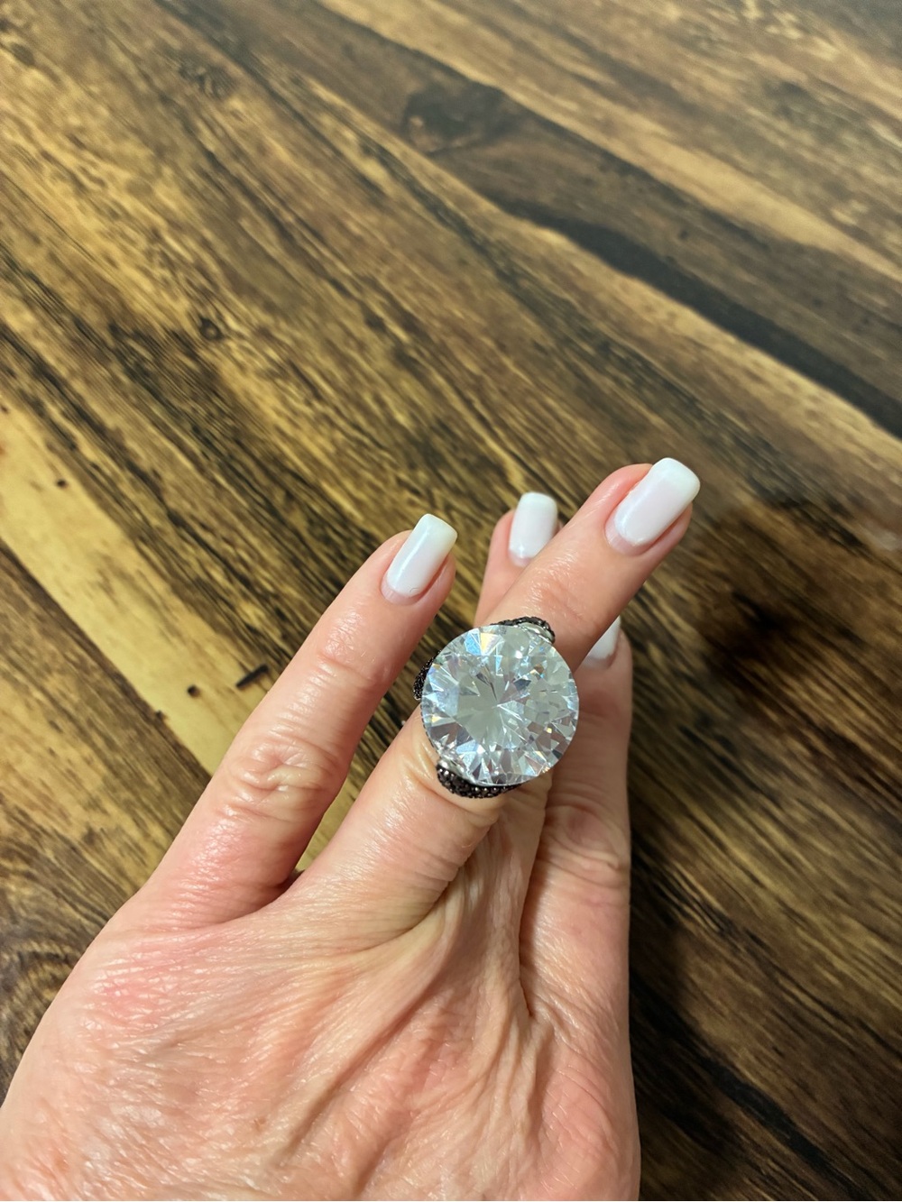 Sterling Silver Clear/Black CZ Statement Ring